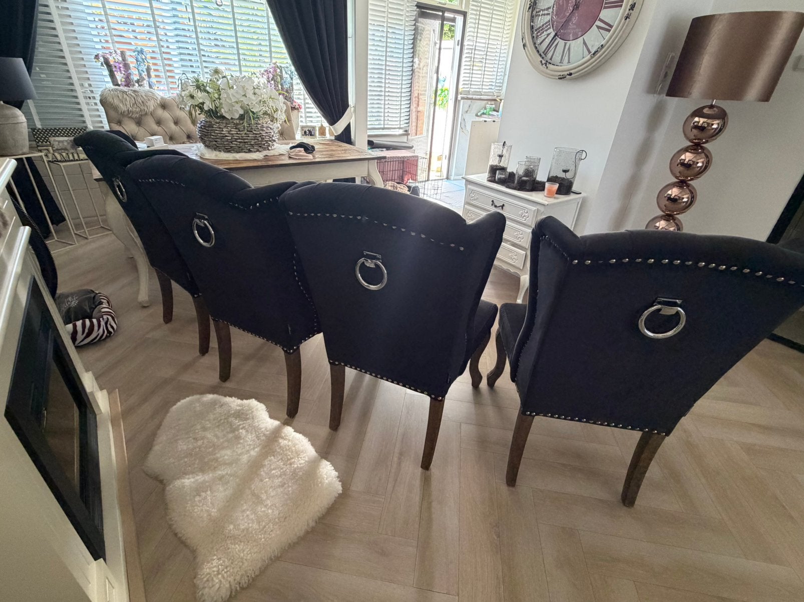 Vier stoelen dubbelman, Huis en Inrichting, Stoelen, Ophalen, Zo goed als nieuw, Zwart, Vier