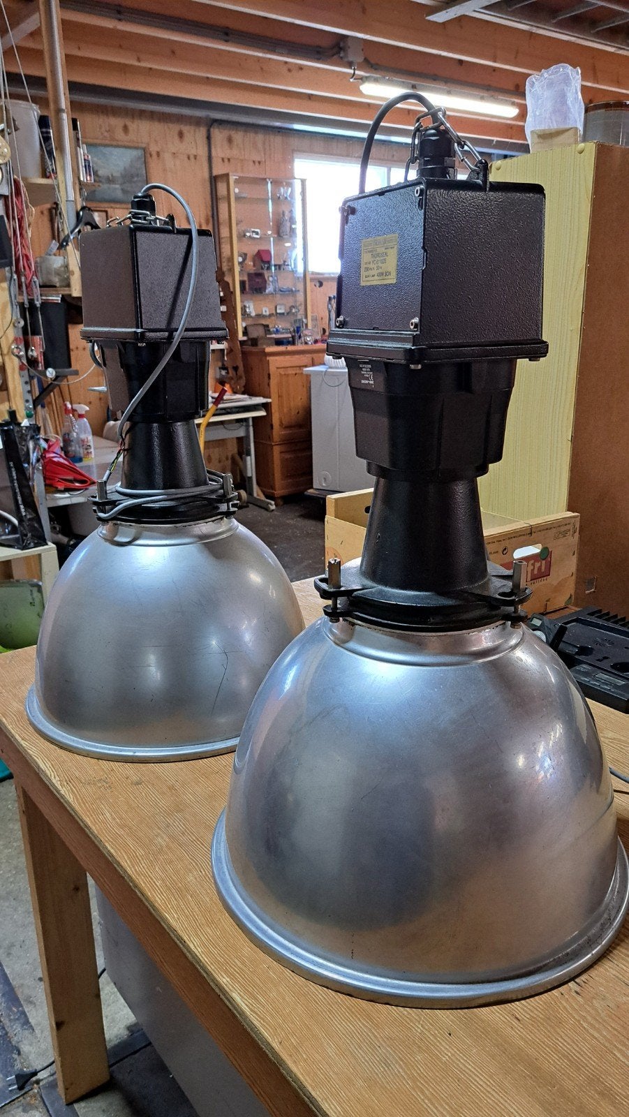 Set van 2 Vintage Industriële Hanglampen - Aluminium, Ophalen