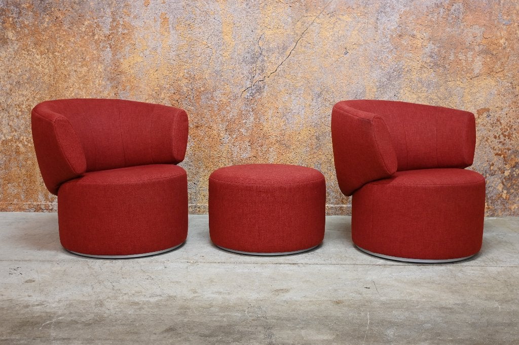 ZGANieuw 2 rode stoffen Rolf Benz 684 design draaifauteuils, 75 tot 100 cm, Zo goed als nieuw, Stof, 75 tot 100 cm