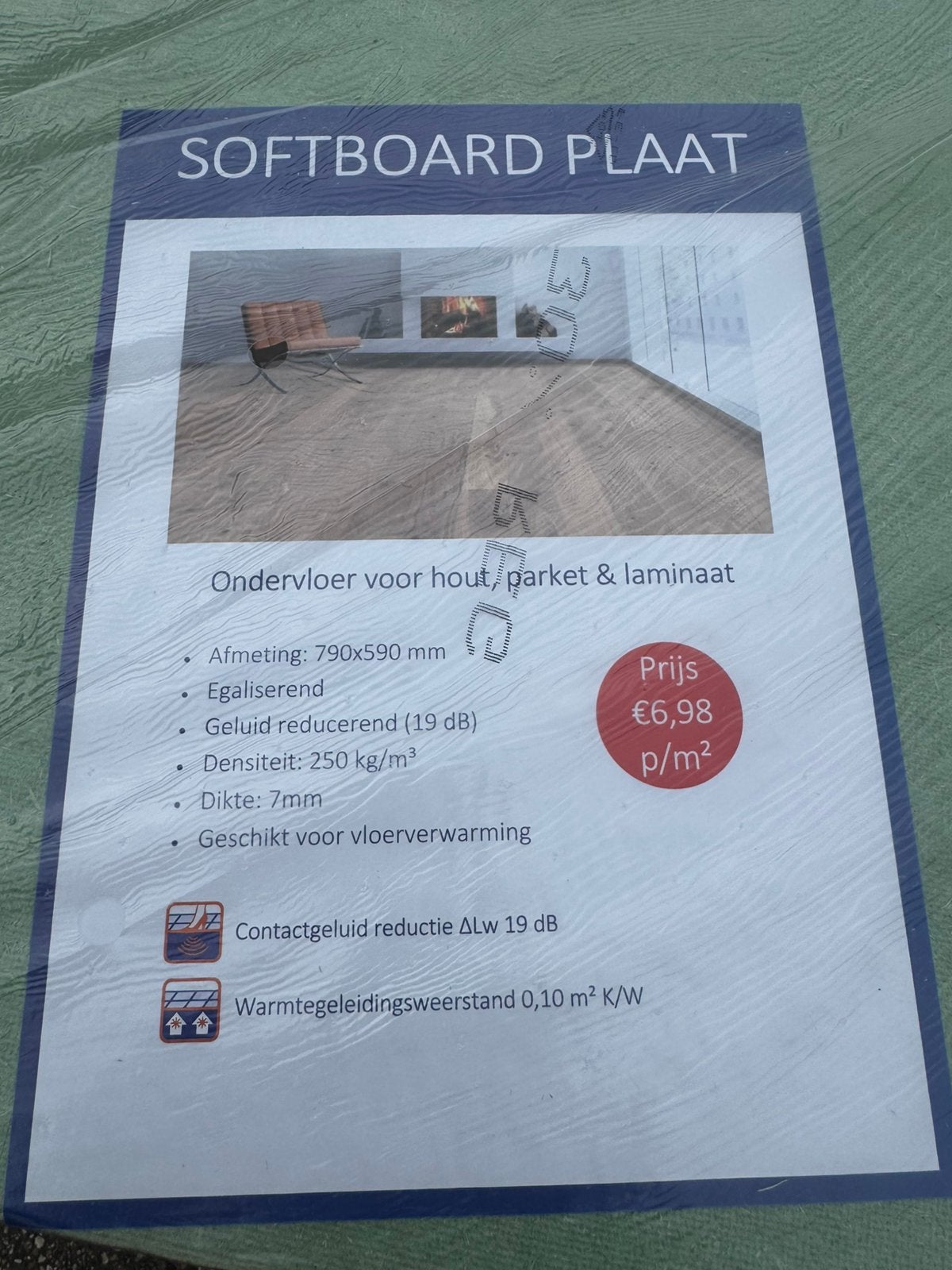 Softboard ondervloer 62m2, Ophalen, Zo goed als nieuw, 10 m² of meer, 10 tot 30 cm