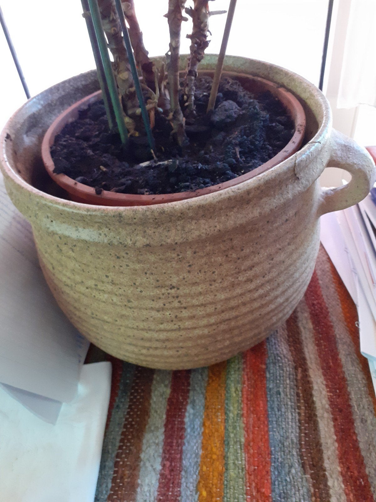 4 grote bloempotten Fraai aardewerk., Ophalen, Rond, Zo goed als nieuw, Balkon
