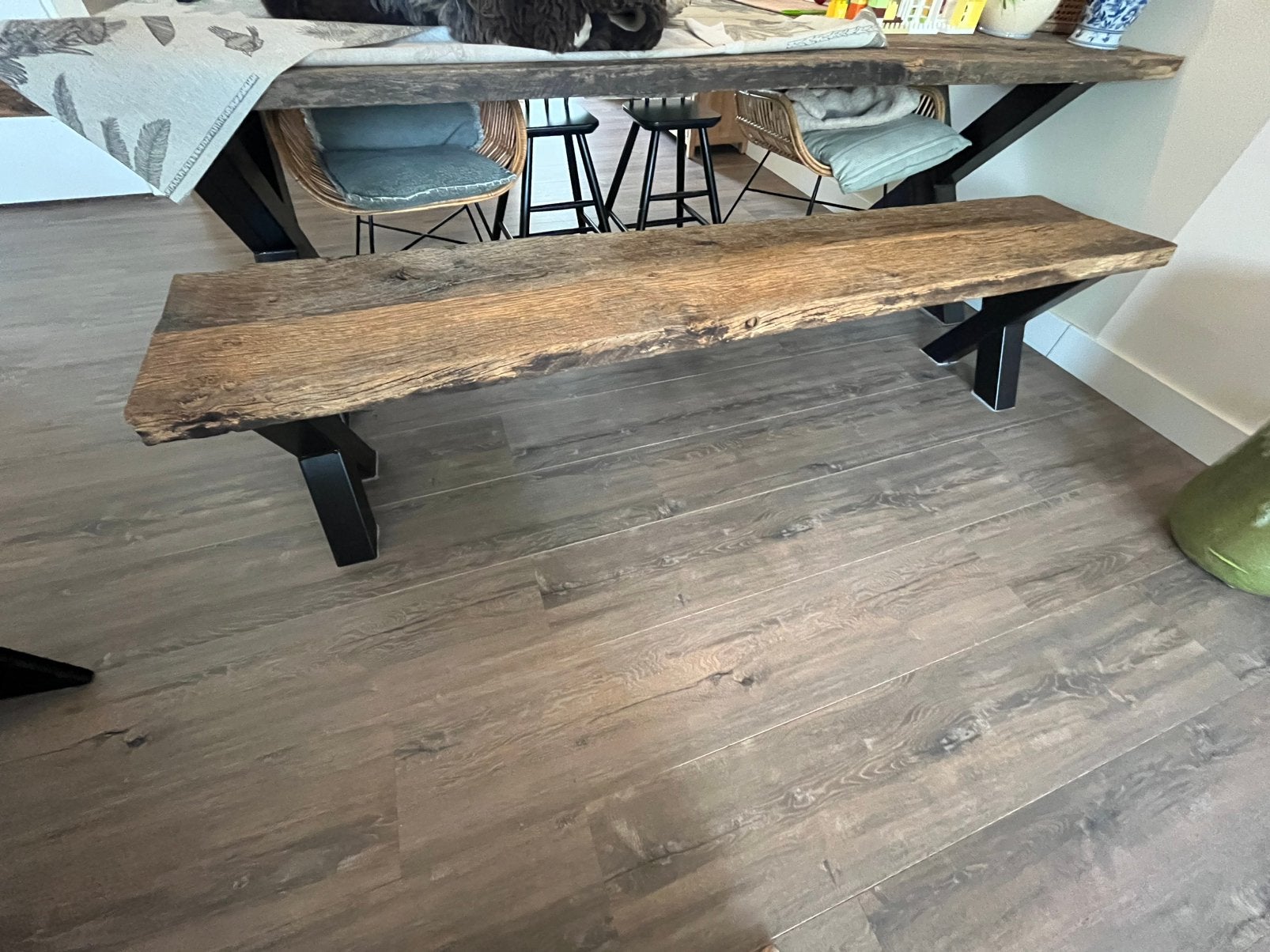 Houten bank van treinwagon delen, Ophalen, Zo goed als nieuw, Rechthoekig, 200 cm of meer