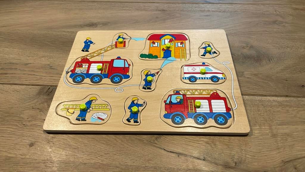 Brandweer puzzle, Ophalen of Verzenden, Zo goed als nieuw, Van hout, Minder dan 10 stukjes