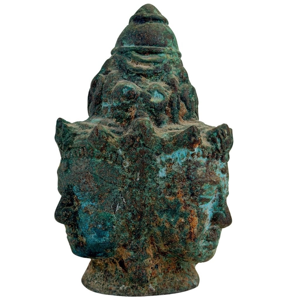 Trimurti – Cambodjaans driekoppig tempelbeeld, Antiek en Kunst, Overige herkomsten, Ophalen of Verzenden, Beeld, Steen/keramiek