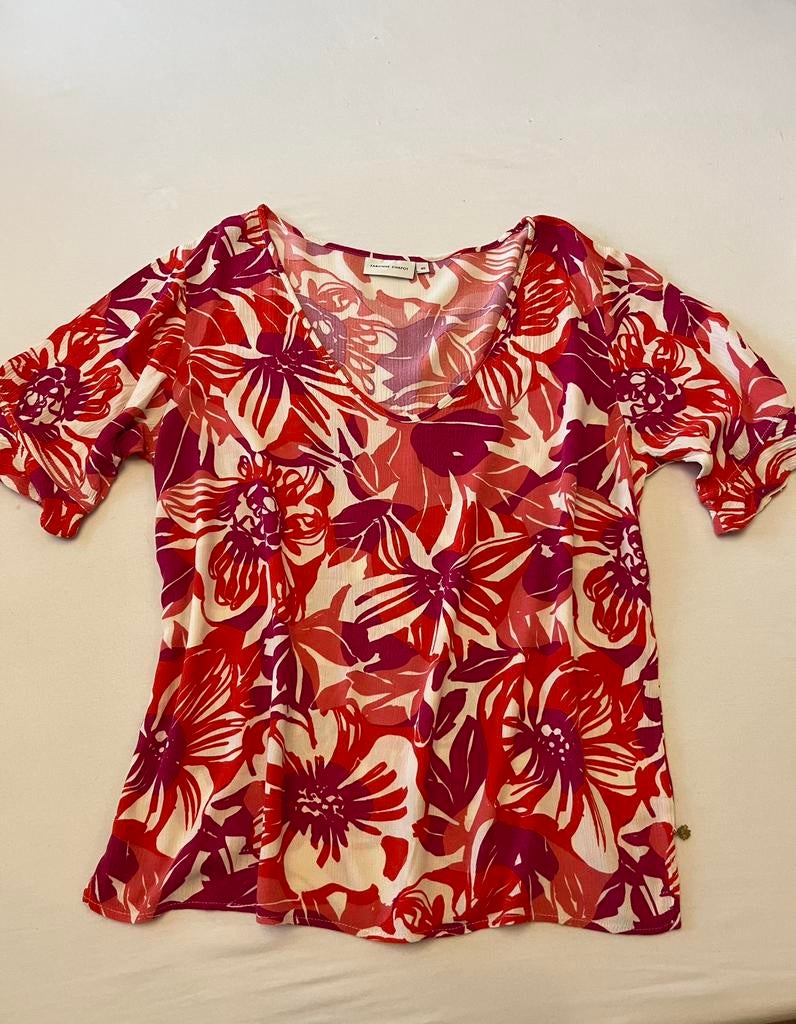 Zomer Fabienne Chapot 40 shirt wit rood Top blouse, Maat 38/40 (M), Ophalen of Verzenden, Zo goed als nieuw, Korte mouw