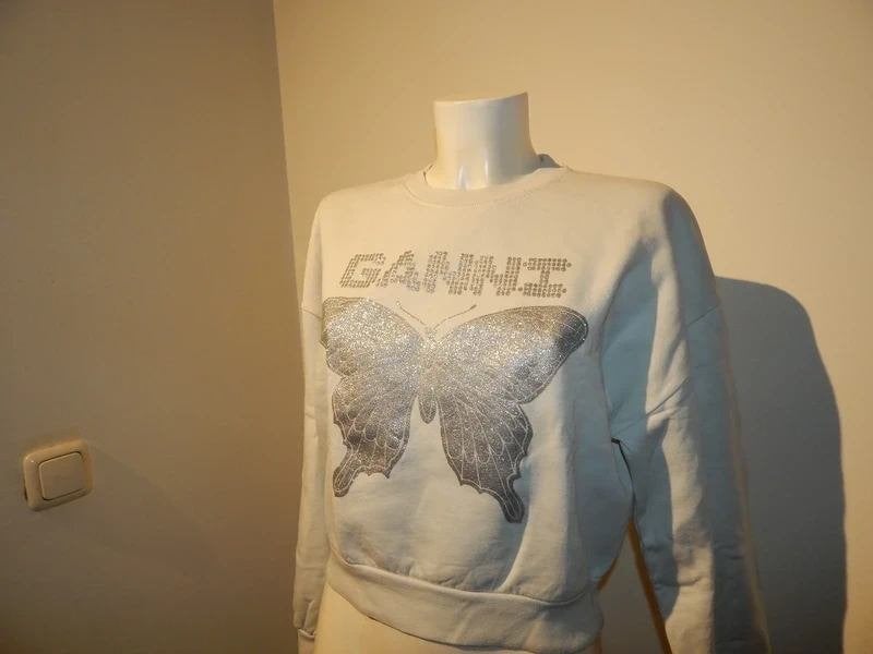 Ganni sweater lichte tint zilver glitter vlinder en merk M, Kleding | Dames, Maat 38/40 (M), Verzenden, Wit, Ganni