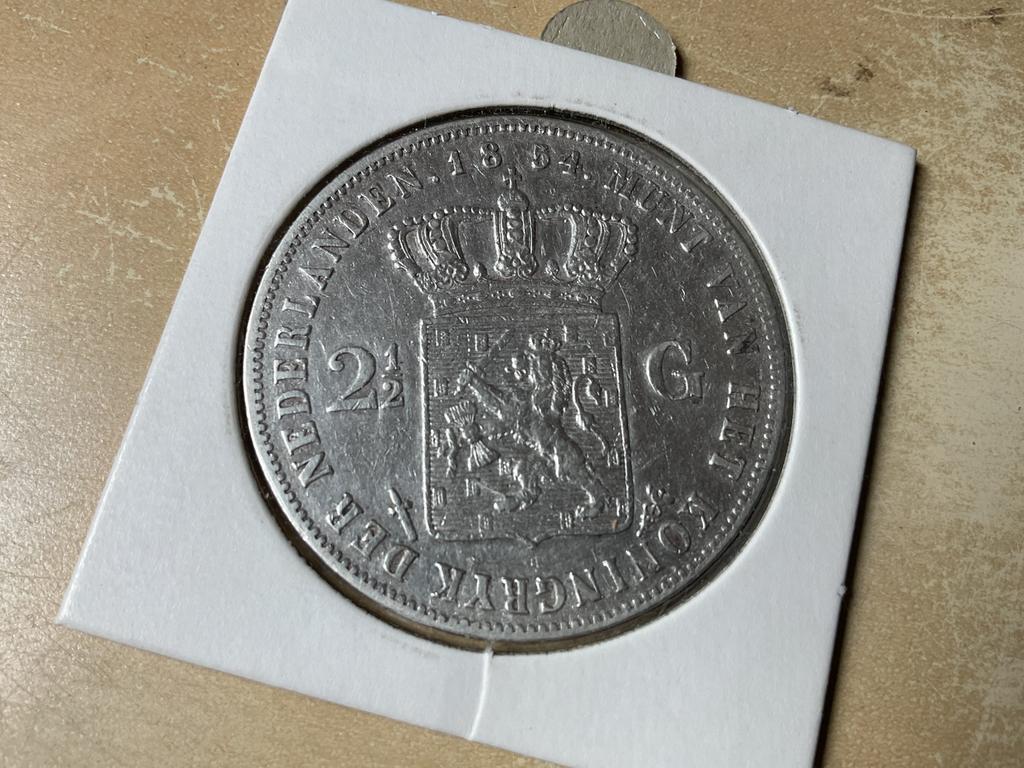 Nederland rijksdaalder 1854, Ophalen of Verzenden, Koning Willem III, 2½ gulden
