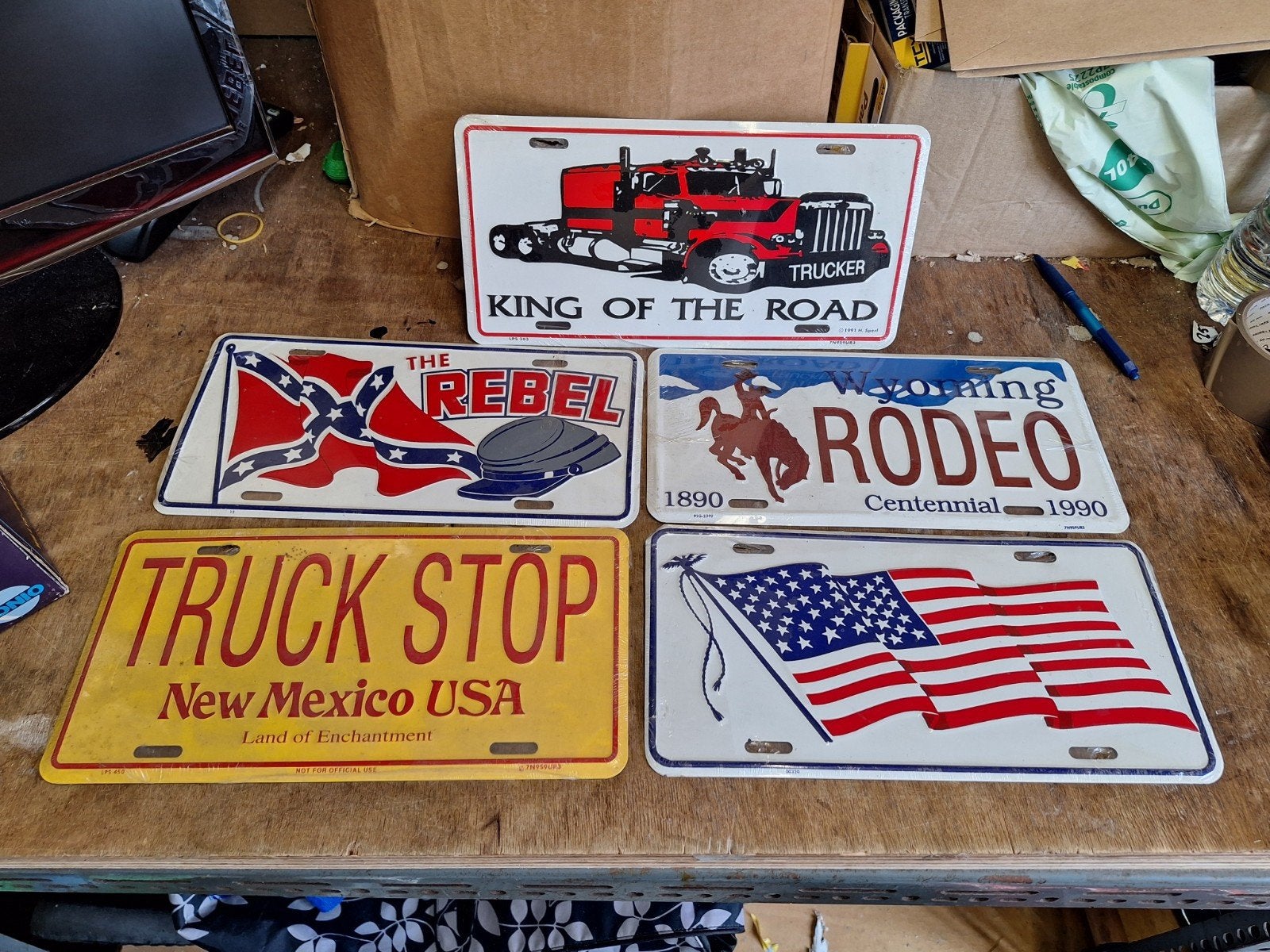 Set van 5 Amerikaanse decoratieve kentekenplaten nieuw 1990s, Verzamelen, Ophalen of Verzenden, Gebruikt