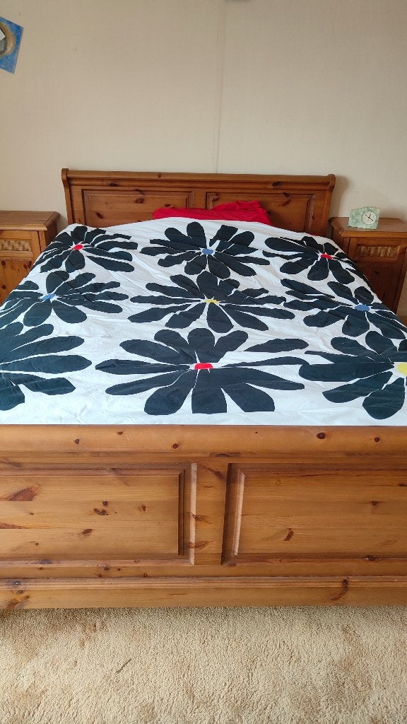 Prachtige twijfelaar + nachtkastjes & 2 lattenbodems, Huis en Inrichting, Slaapkamer | Bedden, Ophalen, Twijfelaar, Hout, 140 cm