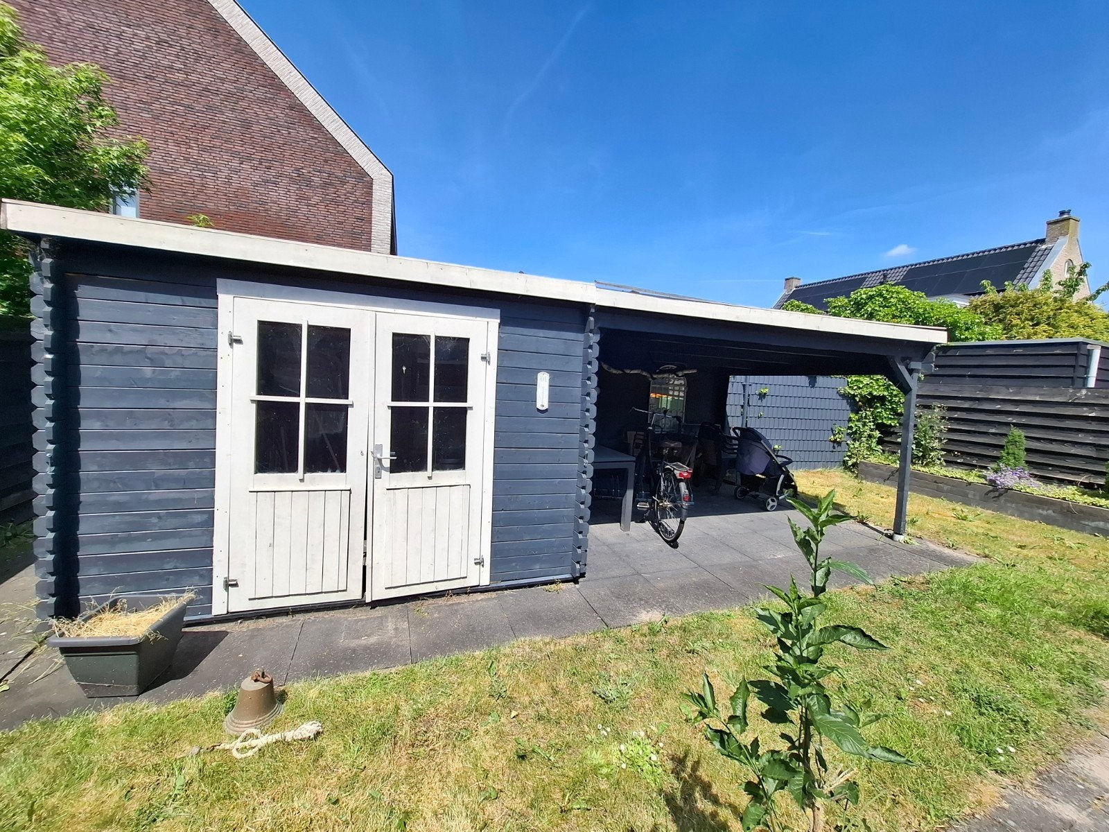 Houten Tuinhuis/Schuur met Overkapping - Gebruikt, Ophalen, Tuinhuis, 2 ramen, 500 cm of meer