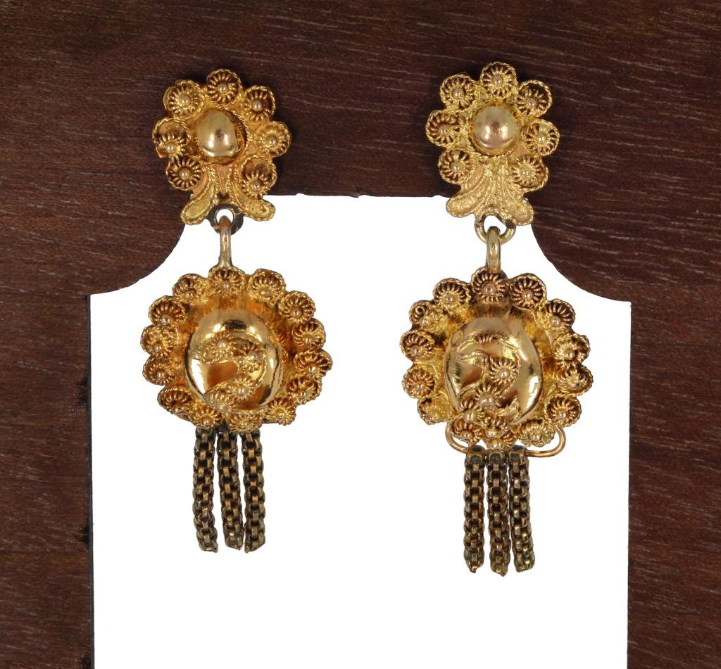 Filigrain 14k gouden antieke oorbellen baardjes pampel dames, Sieraden, Tassen en Uiterlijk, Verzenden, Goud, Oorbellen, Met edelsteen