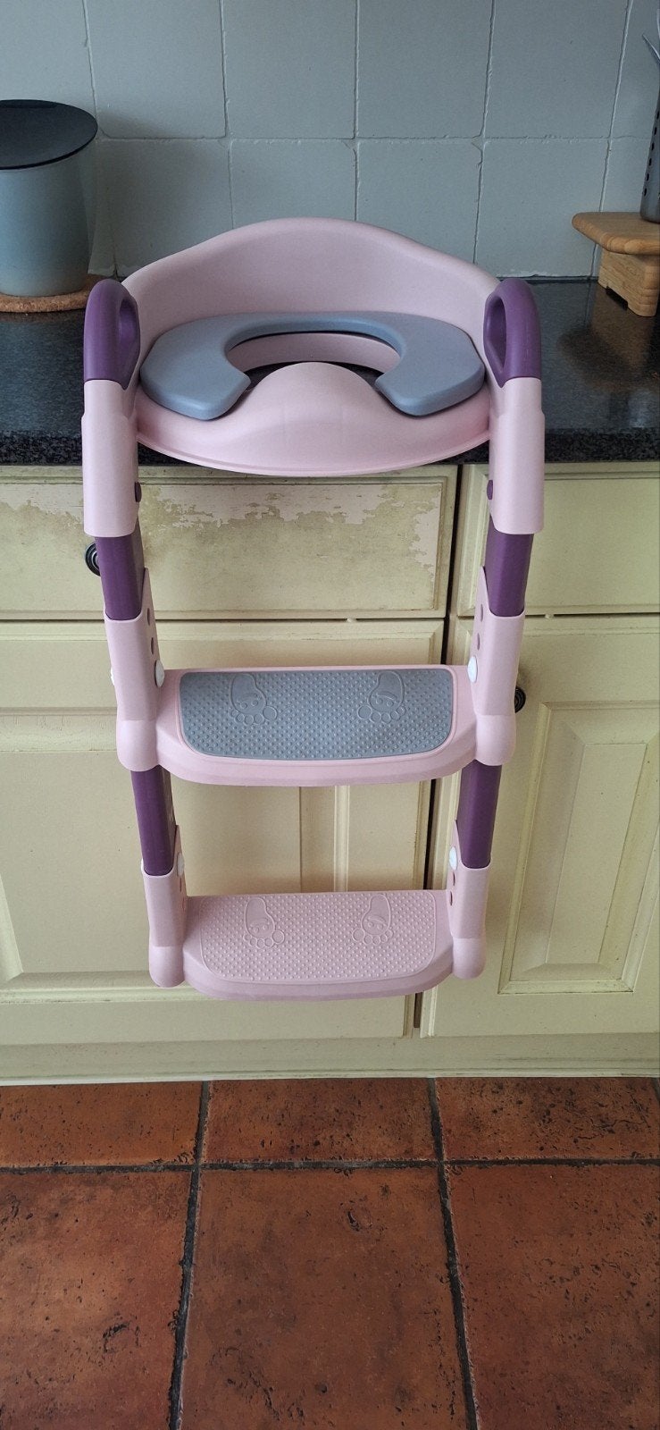 Roze en paarse kinder wc-bril met opstapje, Ophalen