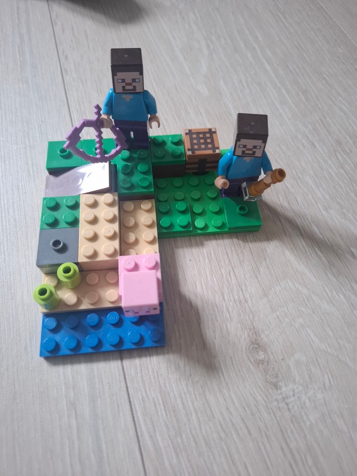 Lego Minecraft set met 2 Steve minifiguren en accessoires, Gebruikt, Minecraft, Lego, Ophalen of Verzenden