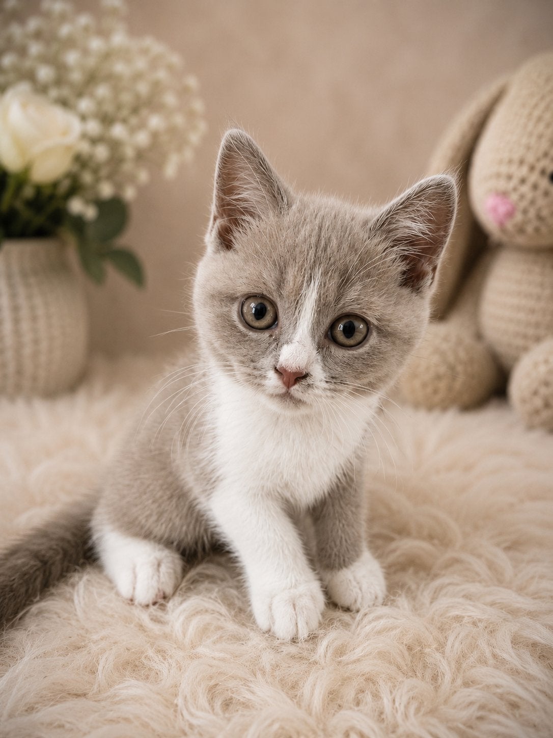 Brits Korthaar kitten kater Dushi – Fawn Bicolor, Kater, Gechipt, 0 tot 2 jaar