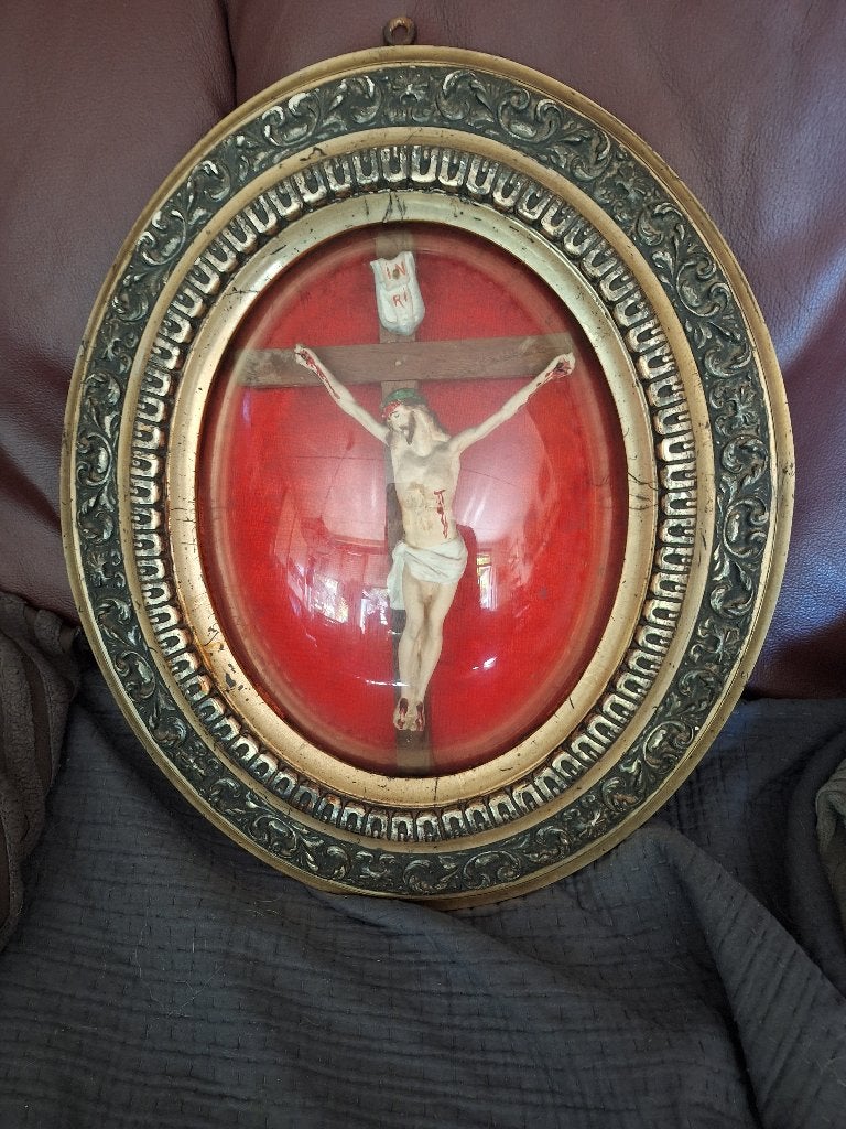 Christusbeeld achter bol glas, Ophalen of Verzenden