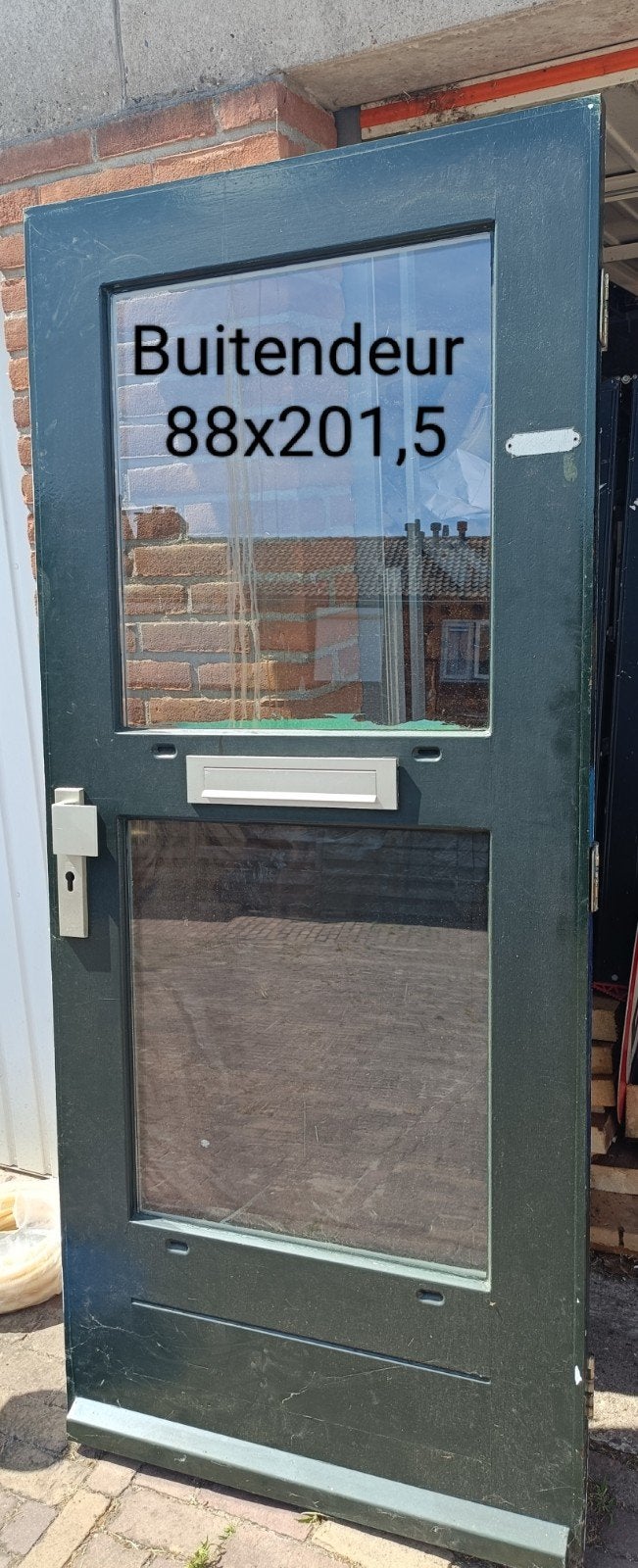 Buitendeur 88x201,5 cm met glas en brievenbus, Ophalen, Gebruikt, 80 tot 100 cm, Buitendeur