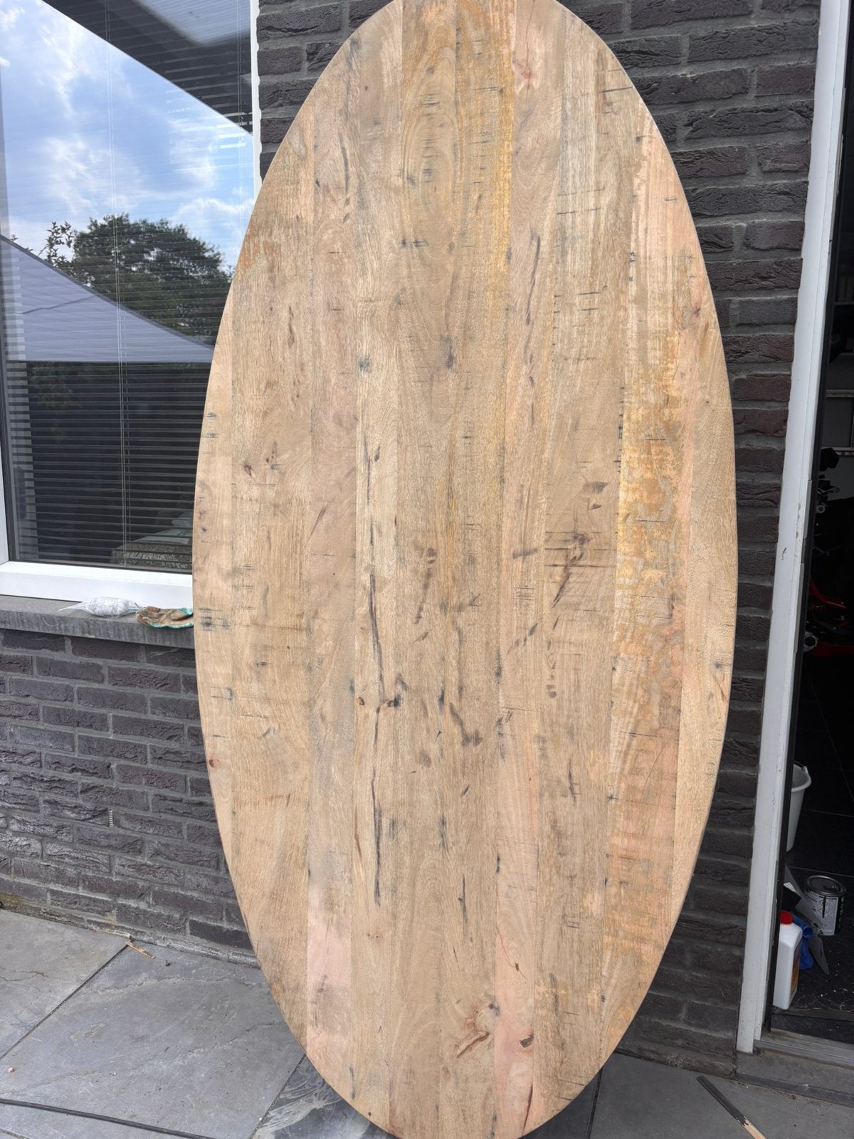 Mango houten tafelblad ovaal 210x100, Ophalen, 100 tot 150 cm, 200 cm of meer, Zo goed als nieuw
