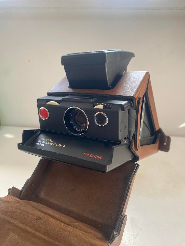 Polaroid SX-70 Land Camera Alpha met leren hoes, Ophalen of Verzenden, Gebruikt, Polaroid