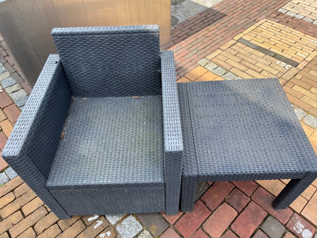 tuinstoel en tafel antraciet gebruikt, Tuin en Terras, Ophalen, Gebruikt, Kunststof, 2 zitplaatsen