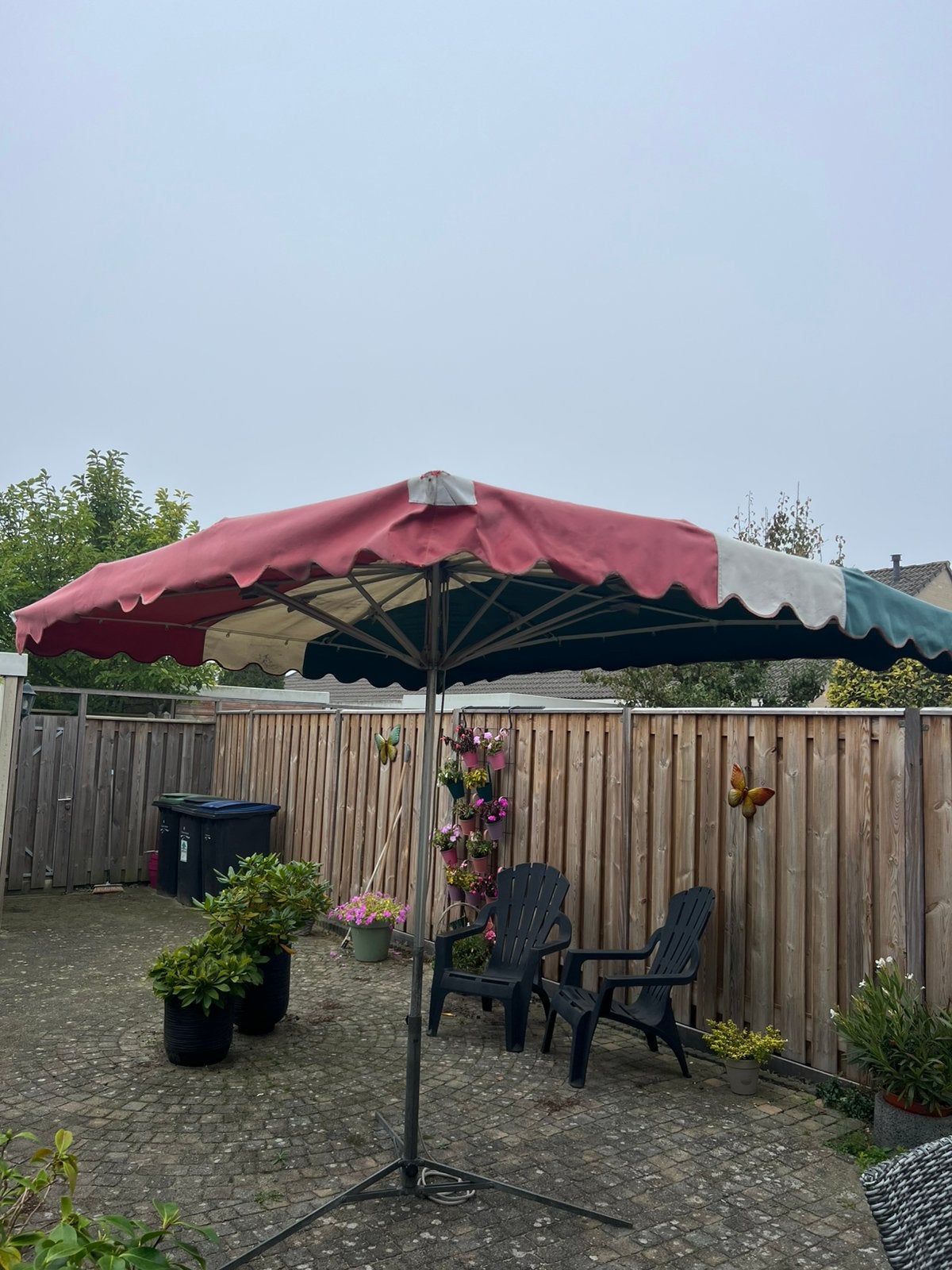 Marktparasols ( de wit&obus) 2 stuks beschikbaar, Ophalen, Gebruikt, Verstelbaar, Parasolvoet