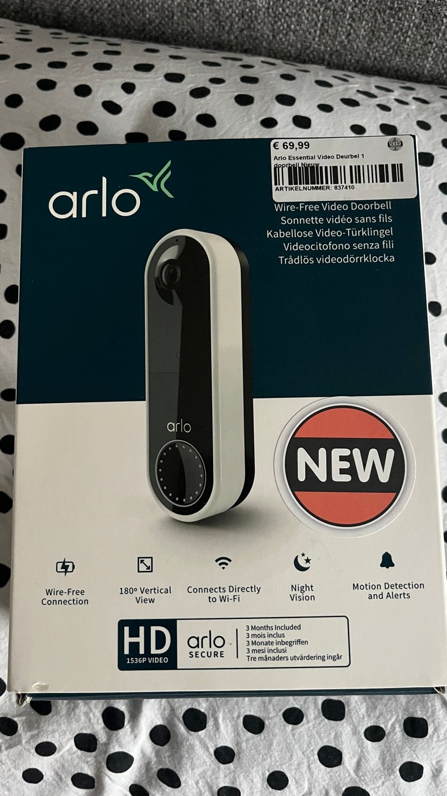 Arlo Essential Video Deurbel, Ophalen of Verzenden, Bewegingsdetectiesensor, Zo goed als nieuw, Draadloos