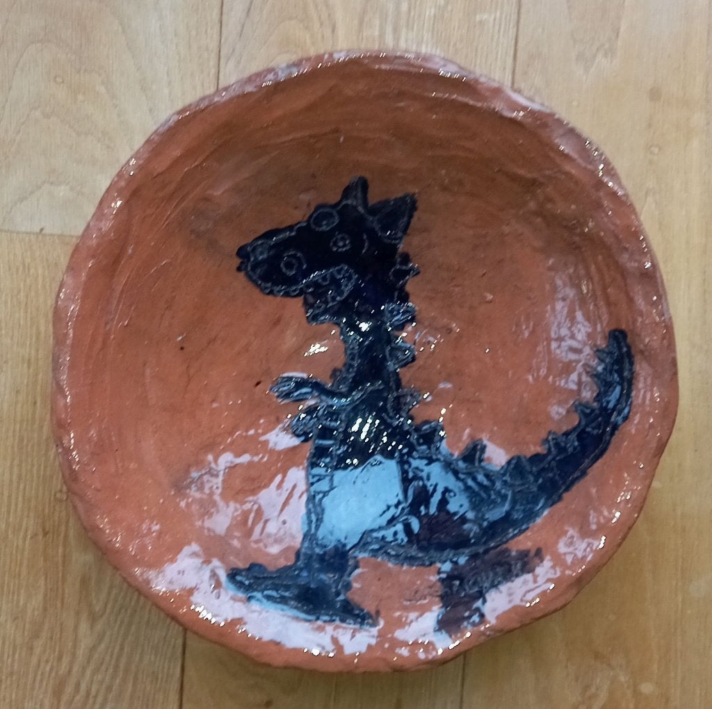 Grote fruitschaal met dino, Ophalen of Verzenden, Rond, Glas
