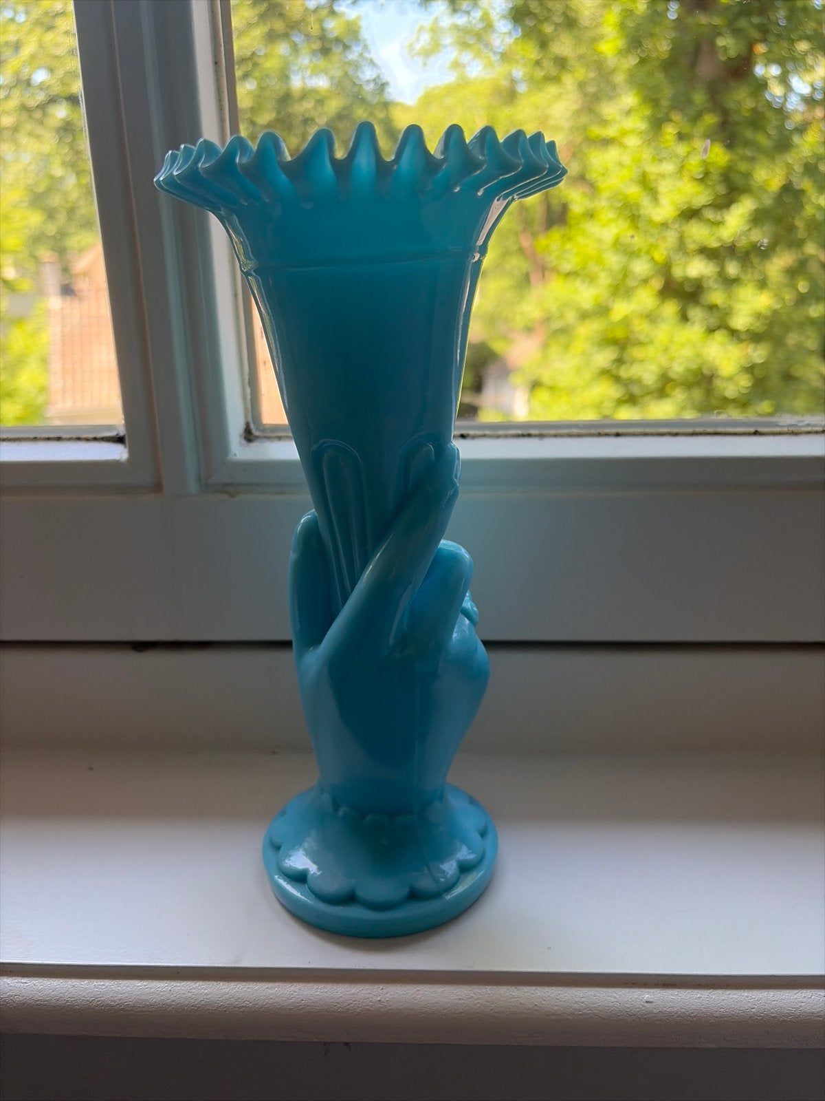 Vintage Melkglas Handvaas - Blauw of Amber, Antiek en Kunst, Ophalen