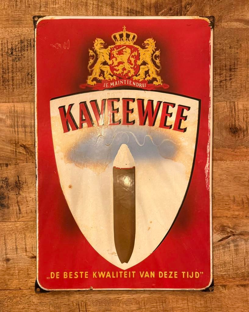 Emaille Reclamebord Kaveewee Sigaren, Ophalen of Verzenden, Reclamebord