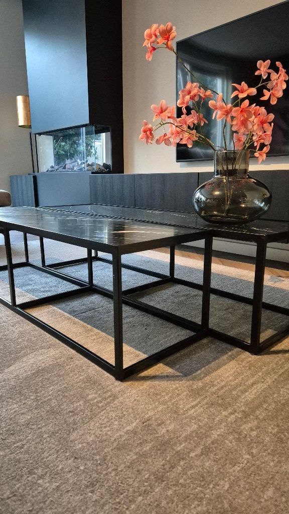 Prachtige hotel chique set salontafels met marmeren blad, Ophalen, Minder dan 50 cm, Gebruikt, 100 tot 150 cm