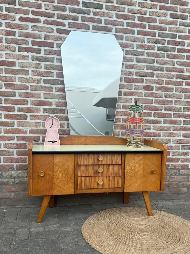 Vintage kaptafel met spiegel, Ophalen, 100 tot 150 cm, Zo goed als nieuw, Minder dan 100 cm