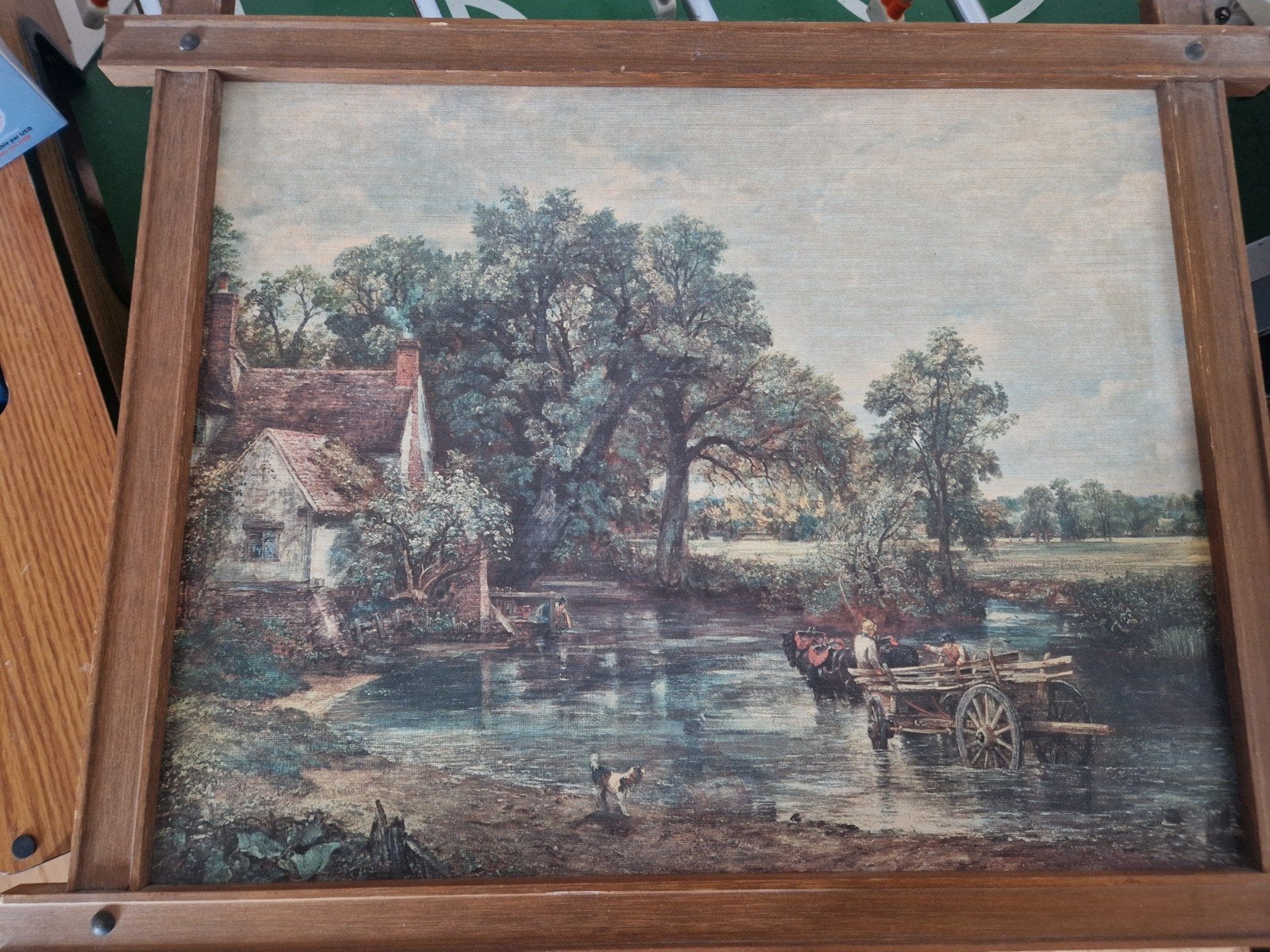 Vintage Schilderij: Landelijk Tafereel met Water en Kar, Antiek en Kunst, Ophalen of Verzenden
