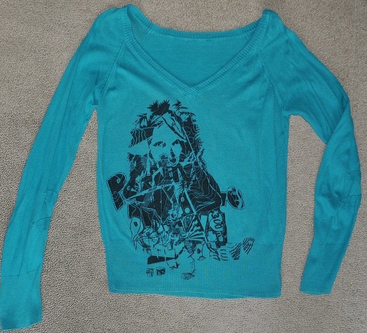 Bershka petrol fijngebreide v-hals trui met print maat M, Maat 38/40 (M), Nieuw, Groen, Bershka