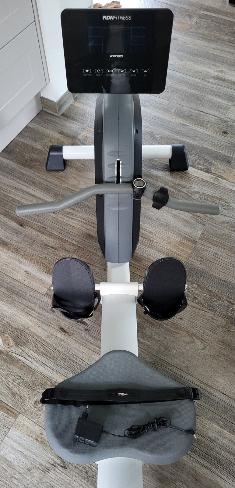 Roeitrainer Flow Fitness DMR800; adapter, buikband, horloge, Ophalen, Gebruikt, Roeitrainer