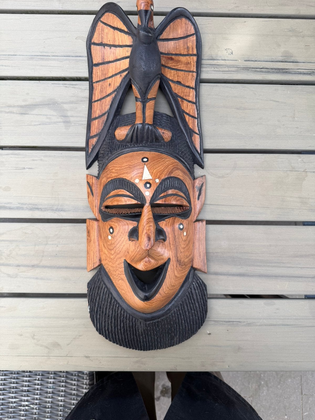 Handgesneden houten wandmasker, Ophalen, Zo goed als nieuw, Hout, Bruin