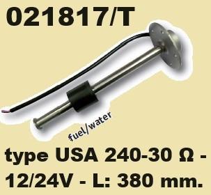 021817-T RVS Tankzender type USA 240-30 Ω, 12/24V, L: 380 mm, Watersport en Boten, Ophalen of Verzenden, Nieuw, Motor en Techniek