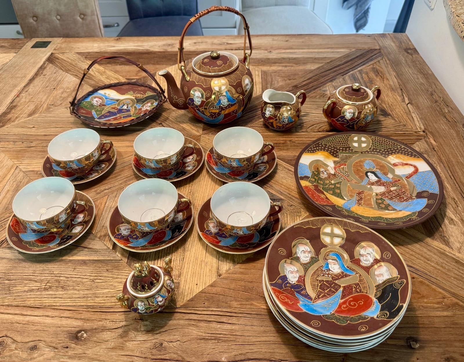 Antiek Japans Satsuma Theeservies - Draak & Geisha, Ophalen of Verzenden