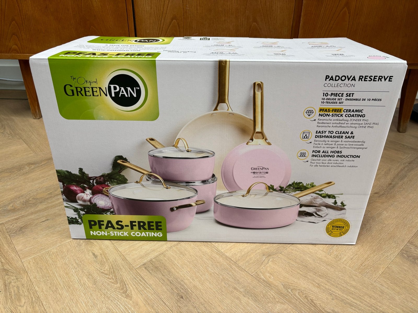 GreenPan Padova Pannenset - Blush Pink - Nieuw in doos, Huis en Inrichting, Keuken | Potten en Pannen, Nieuw, Pannenset, Aluminium