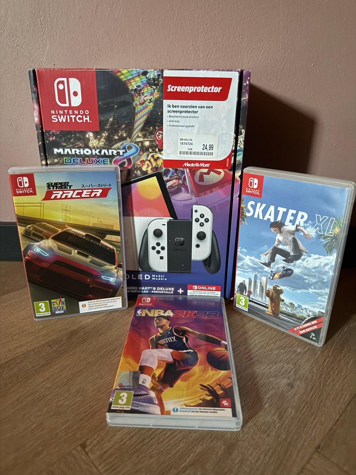 Nintendo Switch OLED wit ZGAN - Games/Controller/Bescherming, Switch OLED, Met games, Met 2 controllers, Ophalen of Verzenden