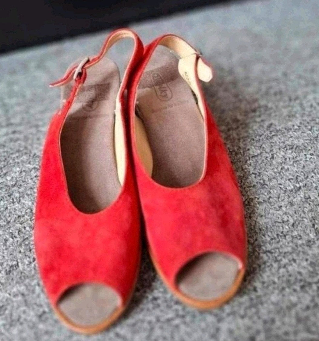 Wolky rode sandalen met sleehak - Maat 38, Wolky, Zo goed als nieuw, Rood, Sandalen of Muiltjes