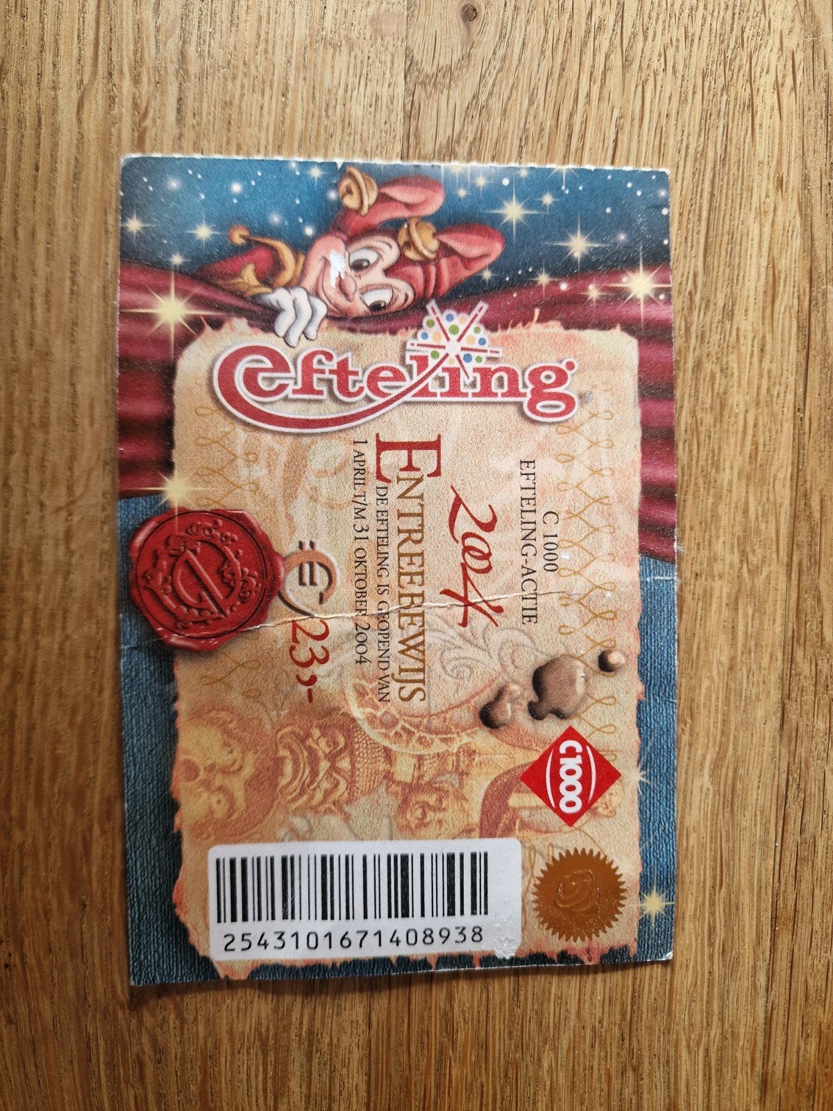Efteling entreebewijs C1000 actie 2004 - Verzamelobject, Verzamelen, Ophalen of Verzenden, Gebruikt, Overige typen