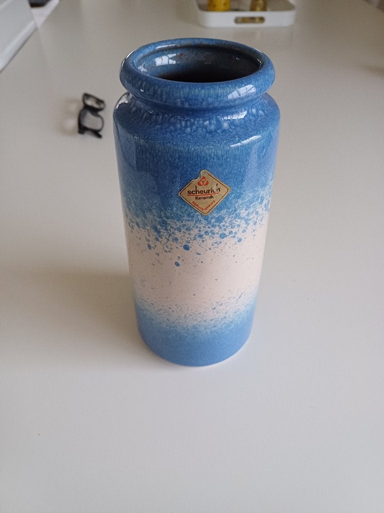 Vintage scheurich keramiek 201-22 vaas blauw wit, Ophalen of Verzenden, Gebruikt, Blauw, Steen/keramiek