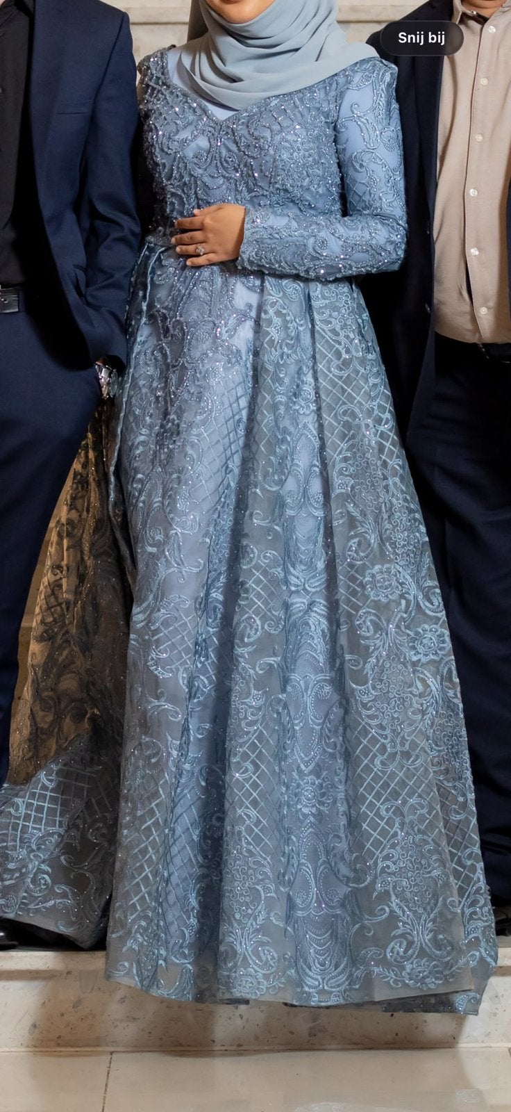 Luxe feestjurk lichtblauw, Galajurk, Blauw, Zo goed als nieuw, Ophalen