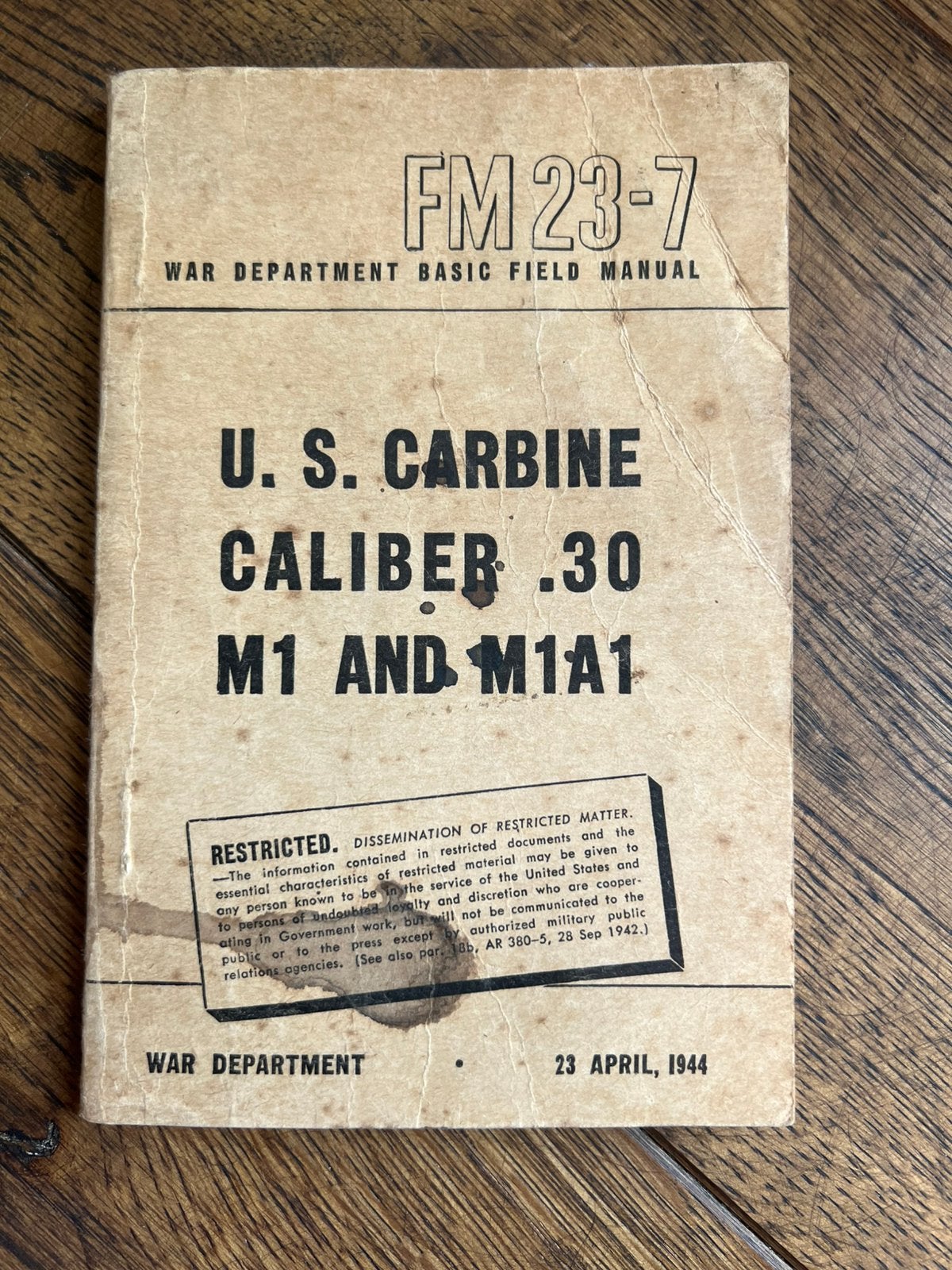 WO2 Amerikaans M1 Carbine voorschrift m1 karabijn 1944, Verzamelen, Amerika, Verzenden, Boek of Tijdschrift