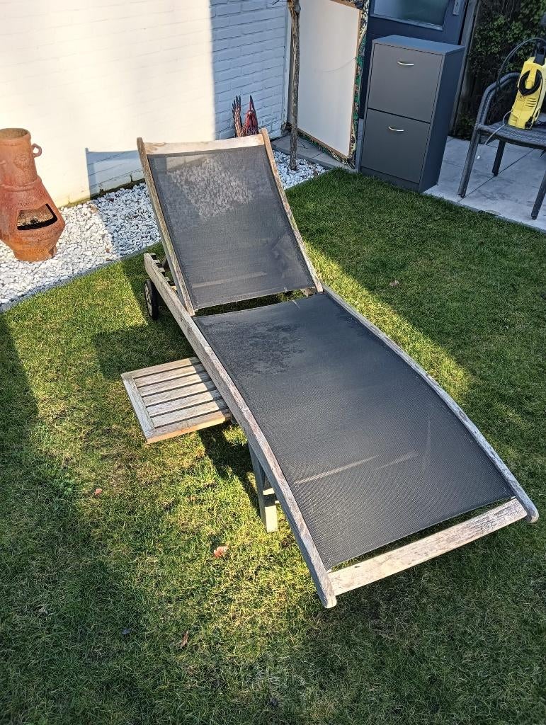 1x ligbed verstelbaar hout en kunststof, Tuin en Terras, Ligbedden, Ophalen, Gebruikt, Hout, Verstelbaar