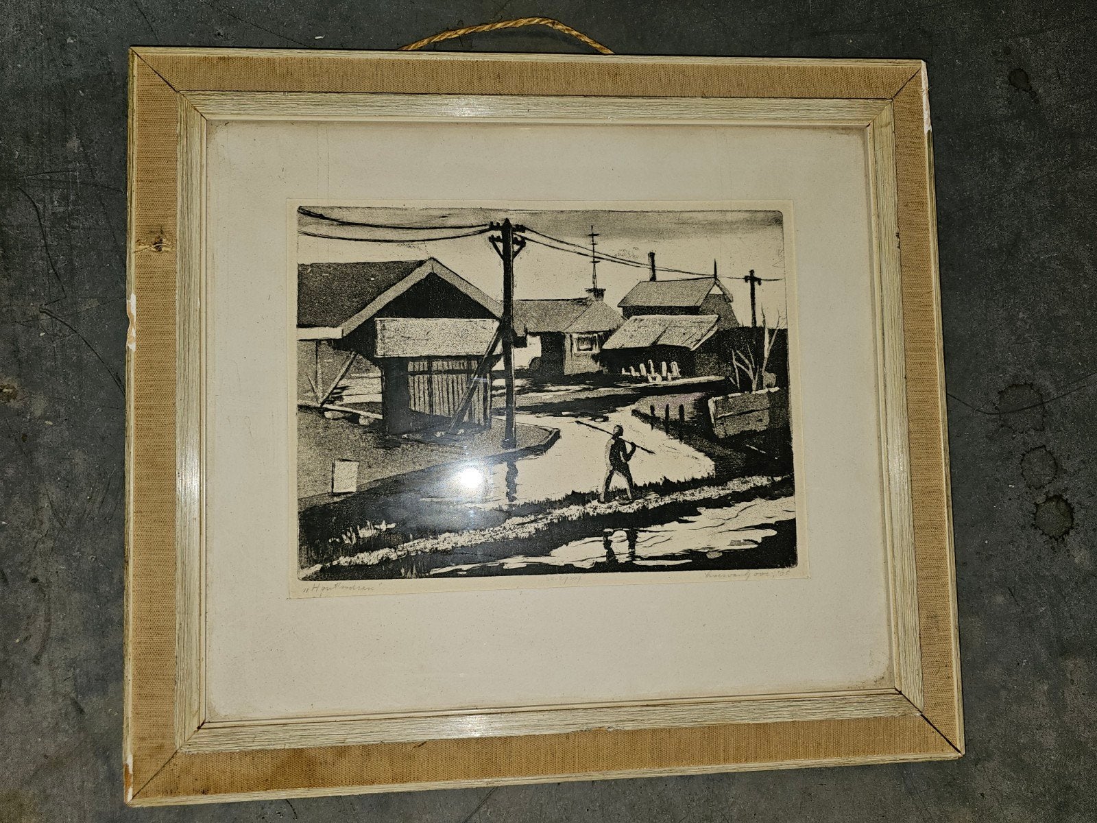 Originele Linosnede L. van Goor - Houtloods - Rijkscollectie, Antiek en Kunst, Ophalen of Verzenden, Klassiek, Bijzondere lijst