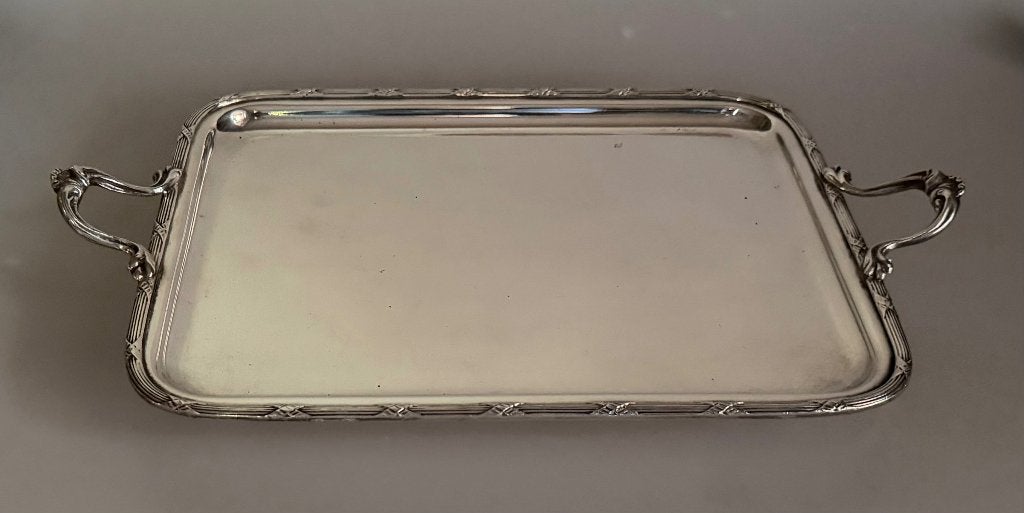 Zilverkleurig dienblad met handvatten - Ritz Paris, Decoratieve rand, Ophalen of Verzenden, Zo goed als nieuw, Dienblad