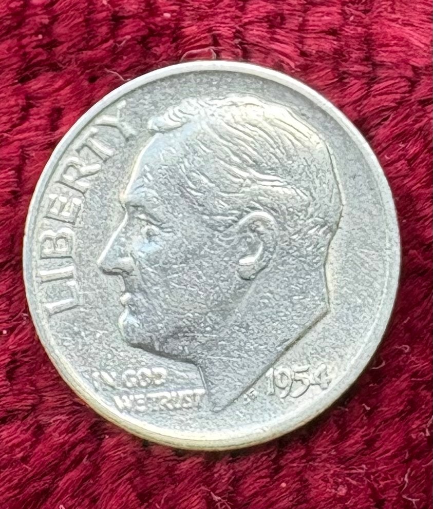 1954 Roosevelt Dime Zilveren Munt - VS, Ophalen of Verzenden, Losse munt, Zilver