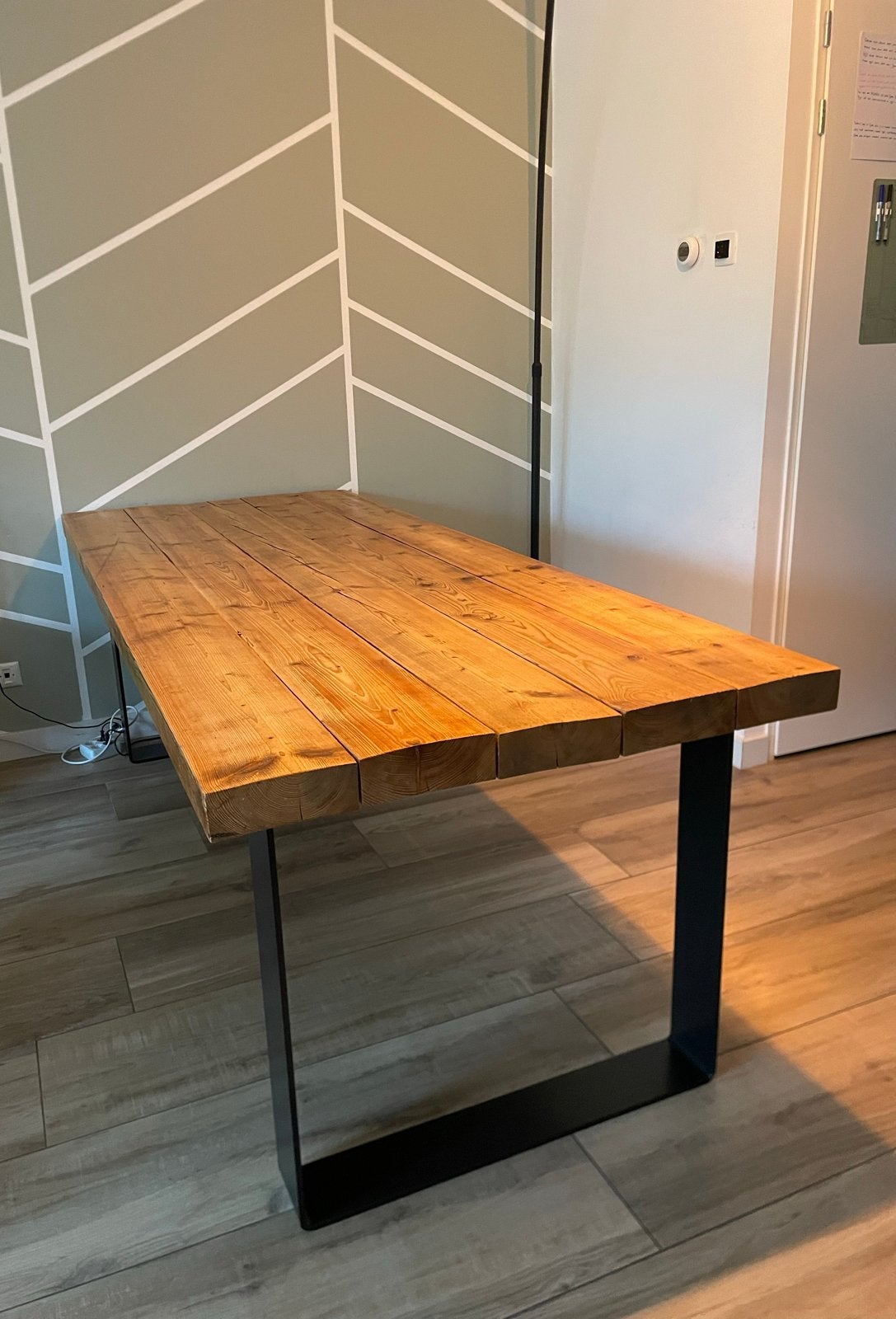 Rustieke eettafel 230cm met metalen onderstel, Ophalen, 200 cm of meer, 50 tot 100 cm, Zo goed als nieuw