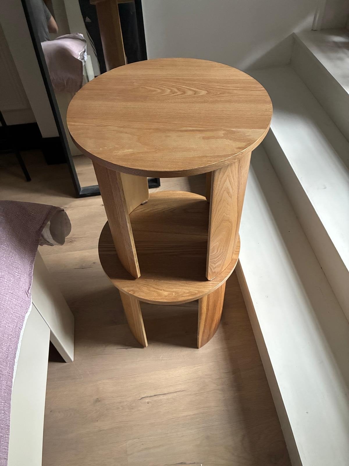 Set van 2 houten bijzettafels - Nieuwstaat, Ophalen, Minder dan 55 cm, Rond, Zo goed als nieuw
