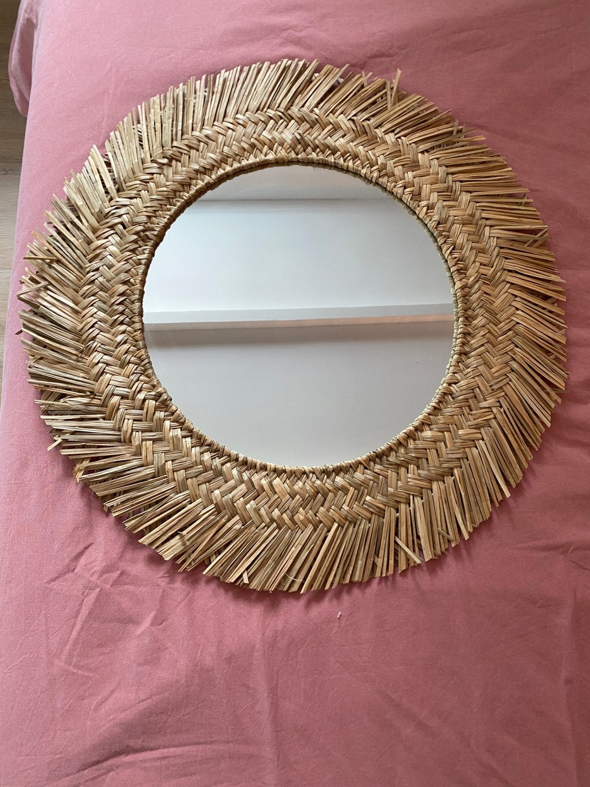 Ronde spiegel met riet, Ophalen, Rond, Zo goed als nieuw, Minder dan 100 cm